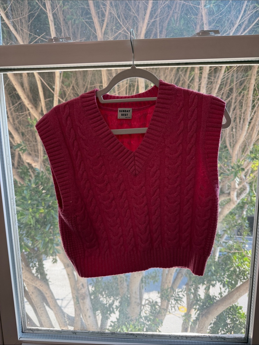 Sunday Best Cable Knit V-Neck Sweater Vest in Pink